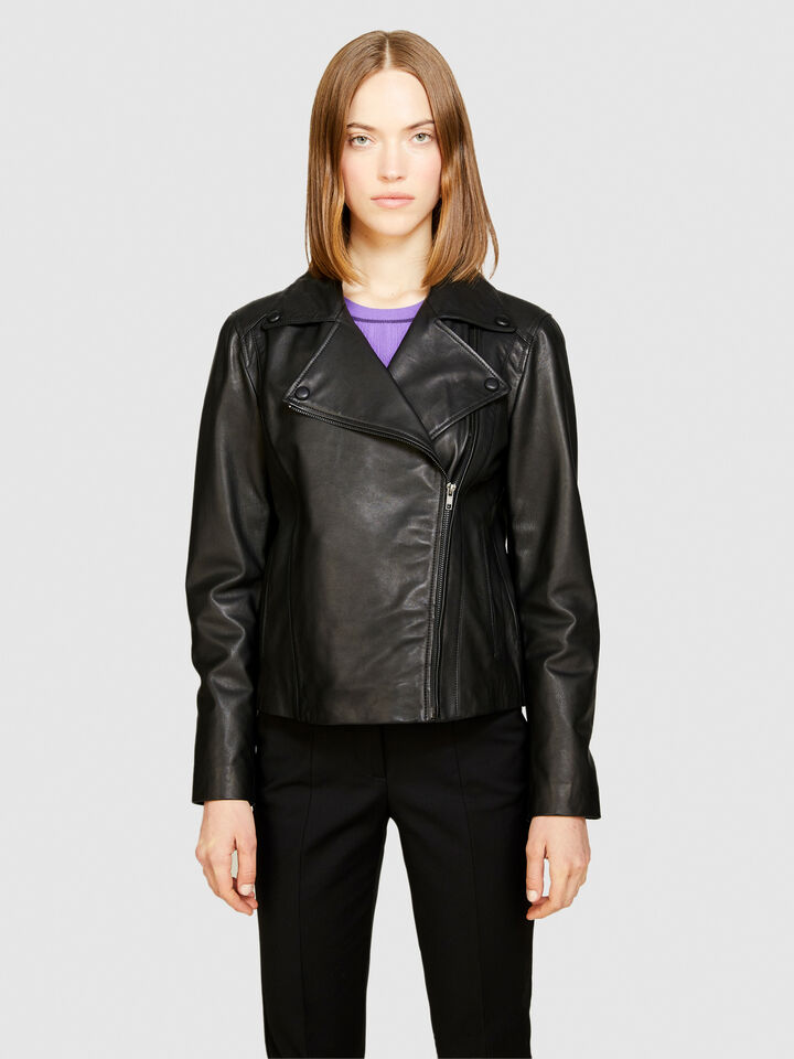 100% leather biker jacket - women's jackets - Black | Sisley image number 4